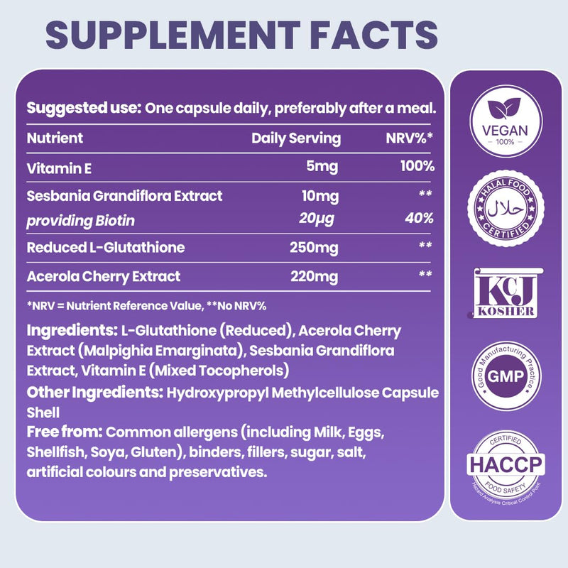 ZeroHarm L-Glutathione with Acerola Cherry, Vitamin E & Biotin – Immune, Skin & Antioxidant Support – Liposomal Absorption – Powered by Real Food Ingredients – 60 Vegan Capsules