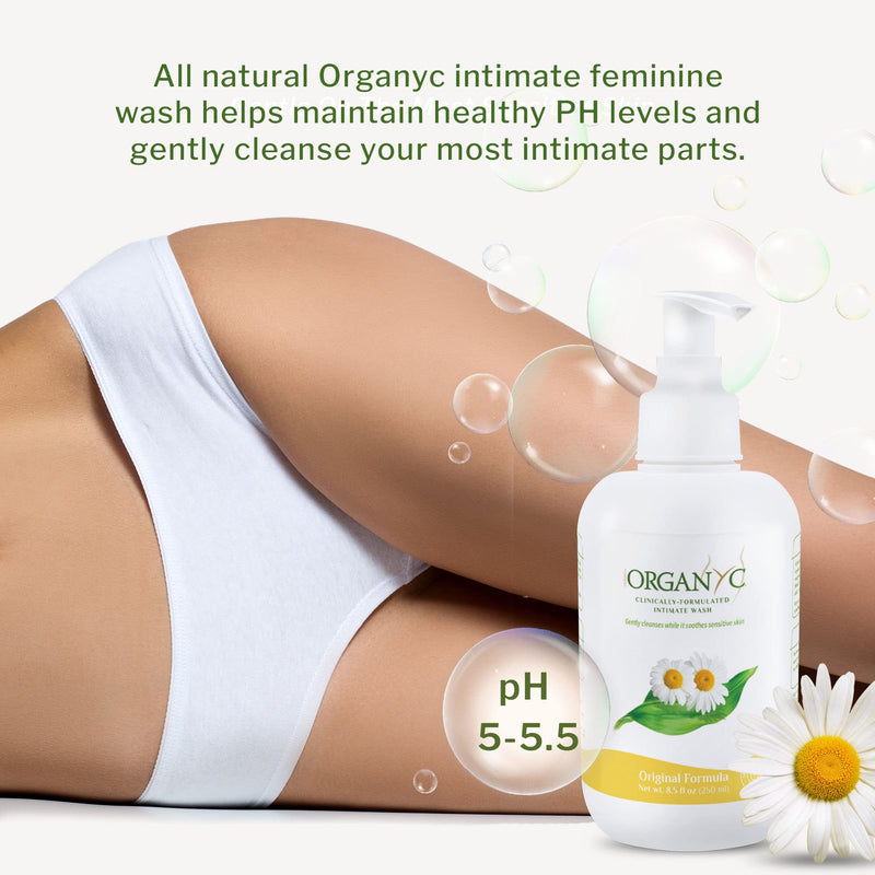 Organyc Feminine Intimate Wash for Sensitive Skin with Chamomile, Free from Chlorine, Parabens, SLS/SLES, and Synthetic Perfumes 8.5 Fluid Ounce 8.5 Fl Oz (Pack of 1)