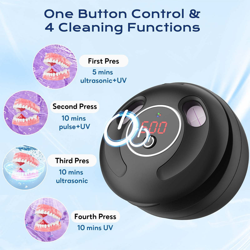 [Australia] - Ultrasonic Retainer Cleaner(2025 Upgraded), 45kHz Cleaning Machine for Dentures, Mouth Guards, Braces, Toothbrush & Jewelry, 200ML Denture Cleaner with 4 Modes for Dental Care 