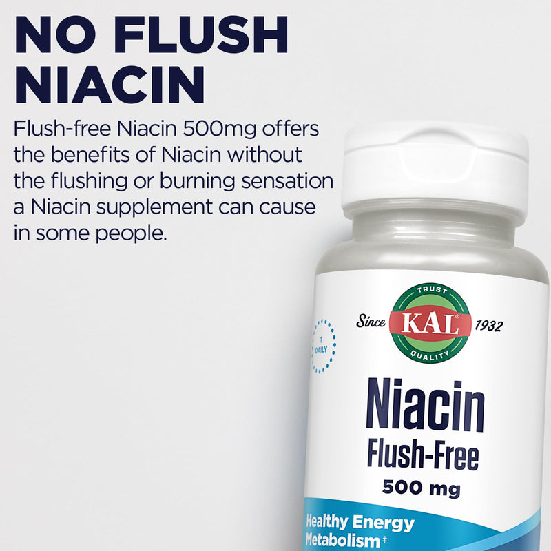KAL Niacin Flush-Free Capsules 500 Mg, 120 Count 120 Count (Pack of 1)