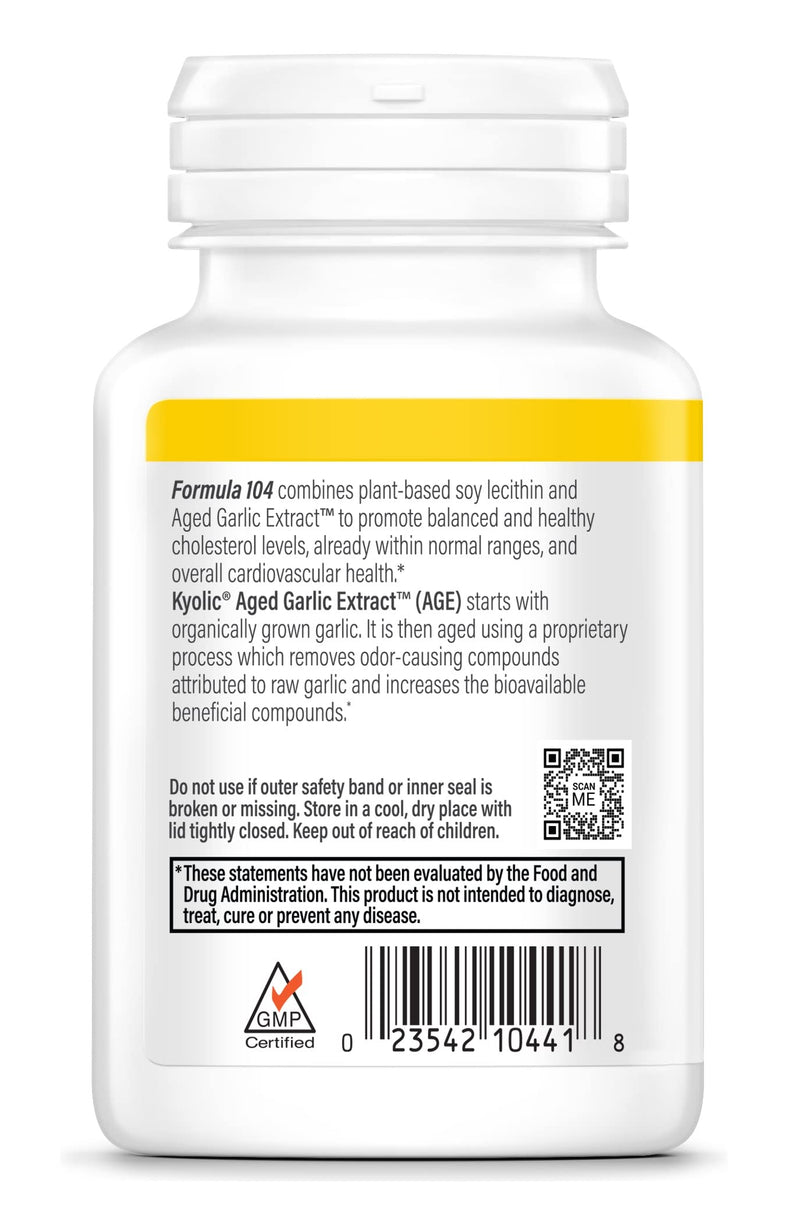 [Australia] - Kyolic Aged Garlic Extract Formula 104 Cholesterol Health, 100 Capsules (Packaging May Vary) 