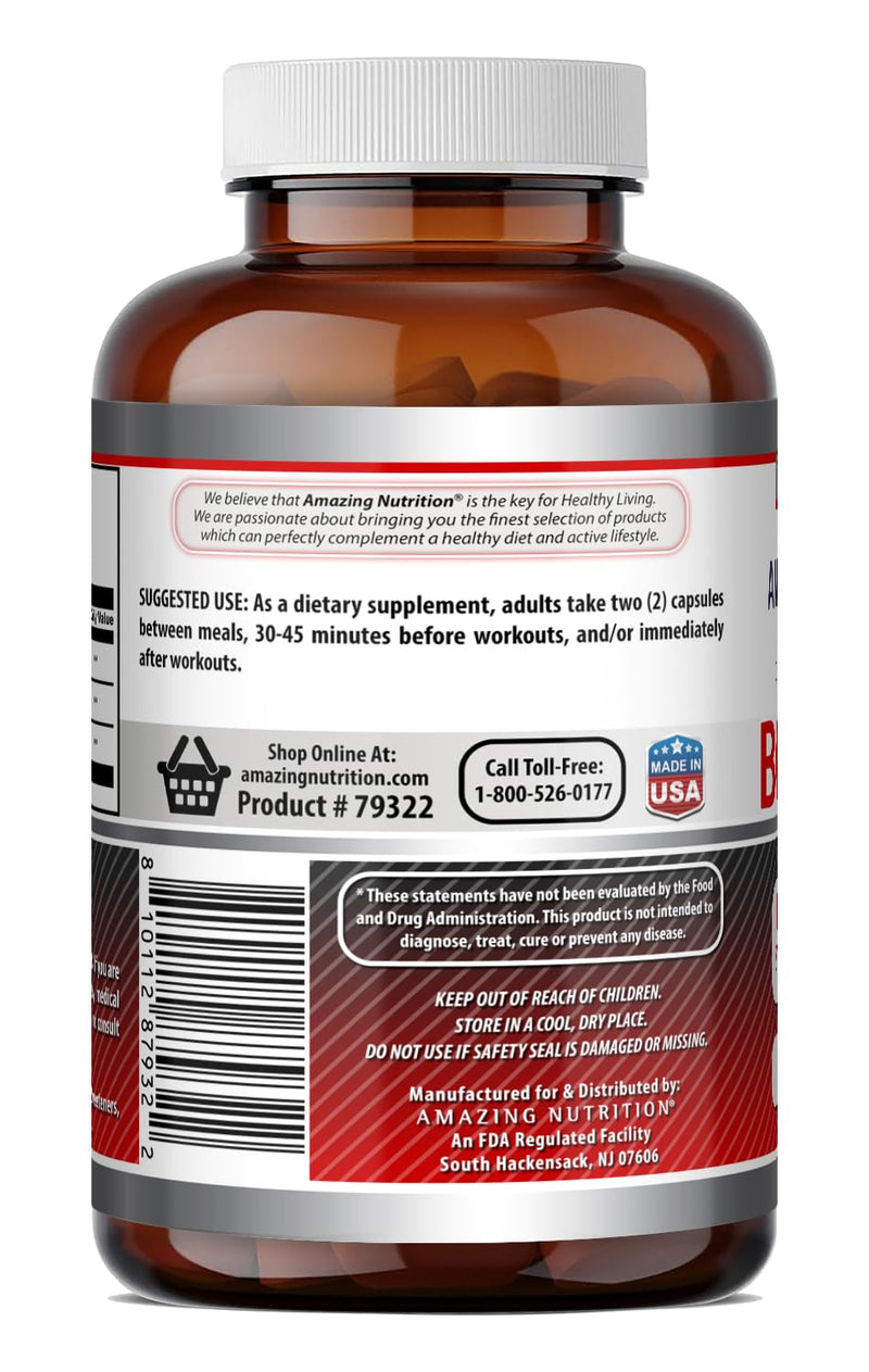 Amazing Formulas BCAA 2:1:1 1000 Mg Per Serving | Capsules | Branched Chain Amino Acids Supplement | Non-GMO | Gluten-Free | Made in USA (1 Pack, 500 Count) 1 Count (Pack of 1)