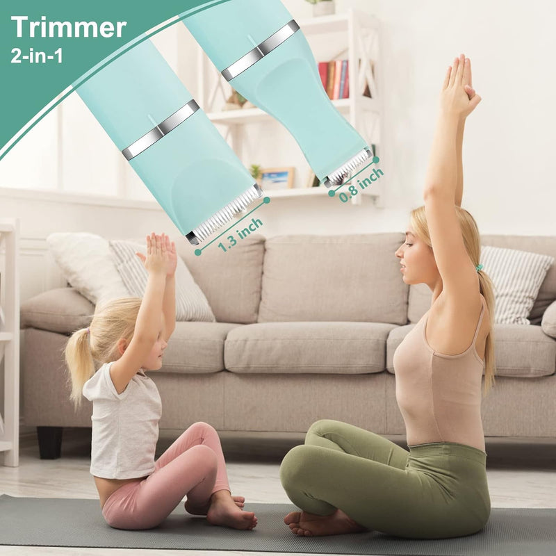 Bikini Trimmer for Women, Electric Razors for Women, IPX7 Waterproof&Easy Cleaning, Ceramic Blade,Rechargeable Pubic Hair Trimmer Womens,Green Green