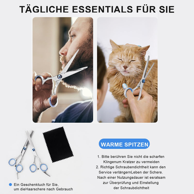 [Australia] - Haircut Scissors and Thinning Scissors, 6.5in Professional Stainless Steel Hairdressing Scissors with Sharp Blades, Ergonomic Hairdressing Scissors for Men Women Children and Pets Hair 