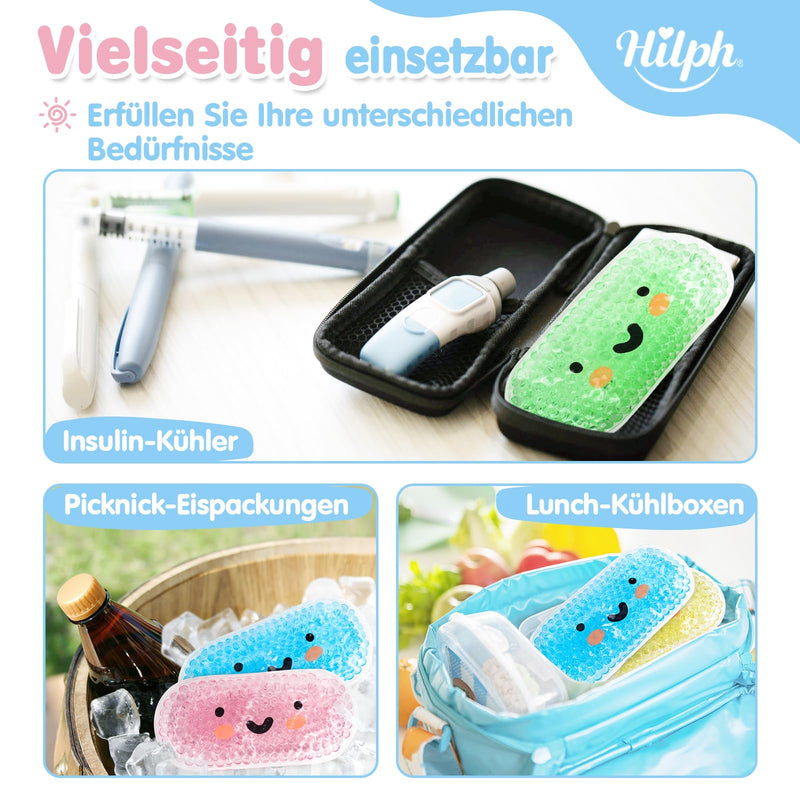 [Australia] - Hilph Mini Gel Cooling Packs Children's Cooling Pads for Children, 4 x Cold Warm Compress Non-Toxic Small Ice Packs Cooling Pads for Fever, Bumps, Bruises, Toothaches or Headaches, 2.5" x 5.3" Rectangular (Smile Pattern) 