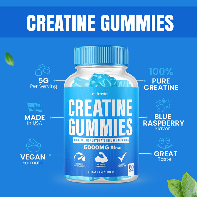 [Australia] - Creatine Gummies Infused with 5g Creatine Monohydrate for Men and Women, Strength, Endurance, Muscle Instantized Creatine, Micronized Clean HCL Balanced Creatina Monohidratada en Polvo (60 Gummies) 
