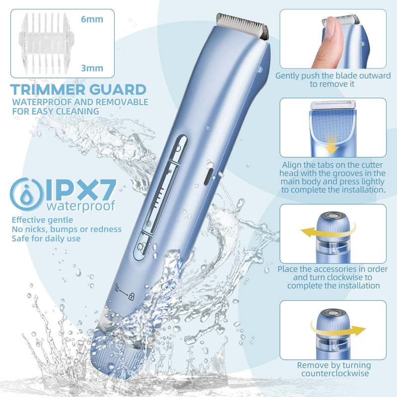 [Australia] - Bikini Trimmer for Women,Dual Head Shaver, IPX7 Waterproof, Compact Travel Design Bikini Shaver for Public Hair, Facial and Body(Blue) Blue 