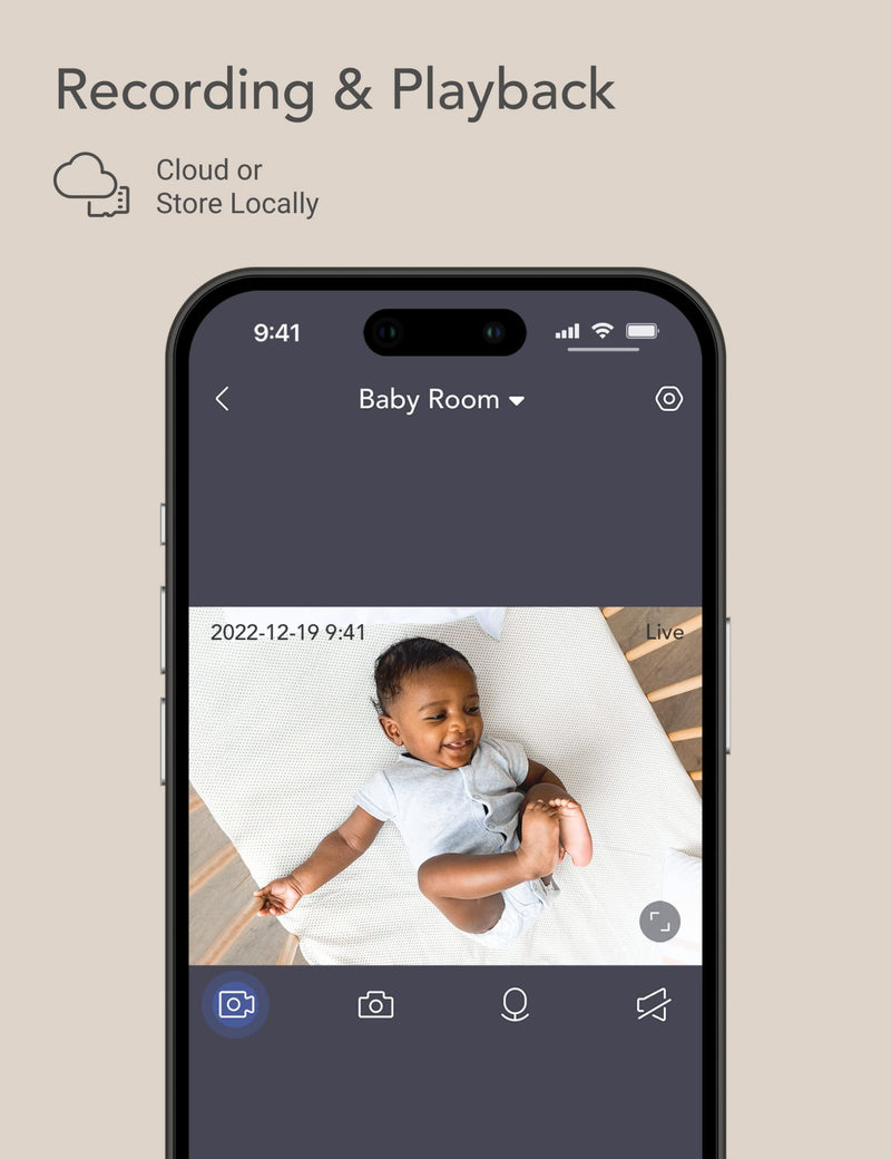 [Australia] - nooie Baby Camera Monitor, 2K Baby Monitor with Camera and Audio, 2.4Ghz WiFi Baby Monitor for Smartphone APP Control, Pet Camera, Motion and Sound Detection, HD Night Vision, SD or Cloud Storage White Baby Camera 