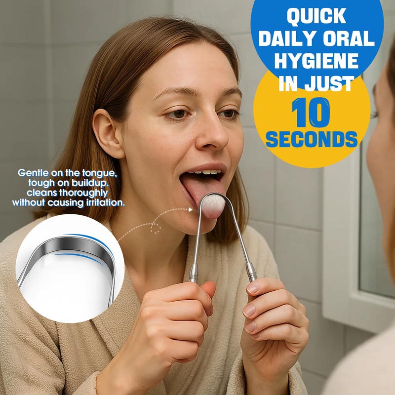 [Australia] - Stainless Tongue Scraper Set for Adults： Easy To Use For Oral Care and Hygiene – Pack Of 2 Stainless Steel Tongue Cleaners, 2 Travel Cases, 4 Floss Picks – Cleaning for Tongue Care & Fresh Breath SILVER 