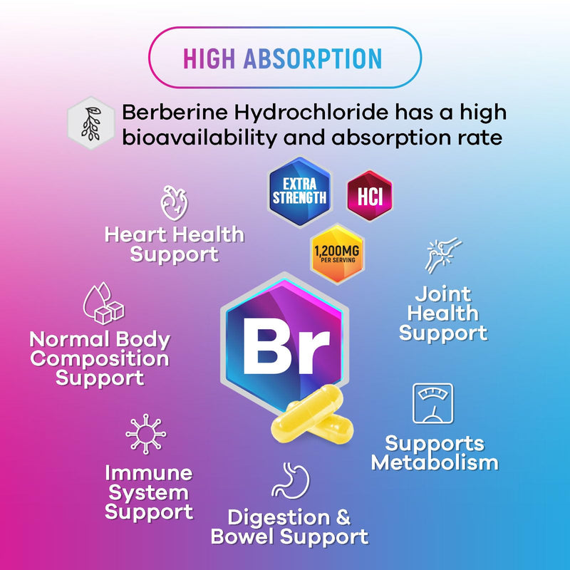 [Australia] - Berberine HCL 1200mg Supplement - Berberine HCI Capsules High Absorption Supplement for Heart Health & Immune Support, High Strength, Gluten-Free, Vegan, Non-GMO Pills - 60 Veggie Capsules 60 Count (Pack of 1) 