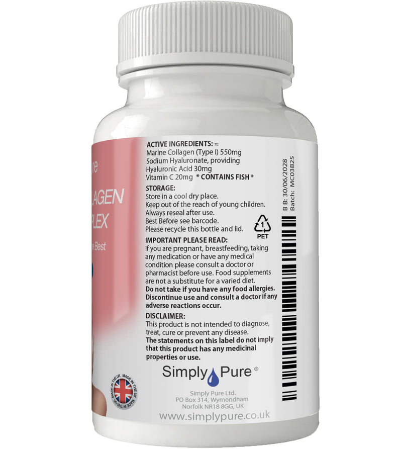 Premium Collagen Boost Complex for Skin & Joint Health | Type 1 Marine Collagen with Hyaluronic Acid & Vitamin C | 600mg Capsules x 80 | GM Free | Gluten Free