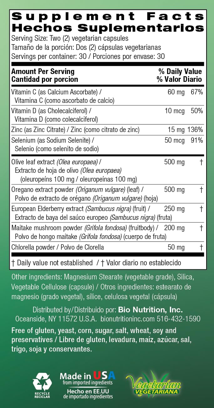 [Australia] - Bio Nutrition Immune Wellness Supplement 60 Vegetarian Capsules | Olive Leaf and Oregano | Minerals and Antioxidants for General Health Support | Immune Support 