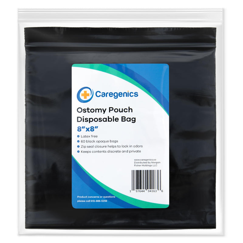 [Australia] - Ostomy Pouch Disposable Bags/Zip Seal Closure, Prevents and Locks in Odors, Mess-Free / 8"x8" by Caregenics (60 Count in a Bag) 8x8 