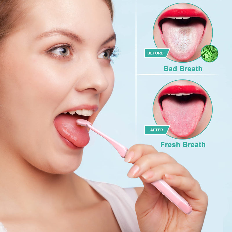 [Australia] - Mspan Tongue Scraper Cleaner Brush: Tongue Care Cleaning Scrubber with Plastic Travel Case Cover for Adults kids - Clean Oral Bad Breath Pink White 2 Pack Pink, White 