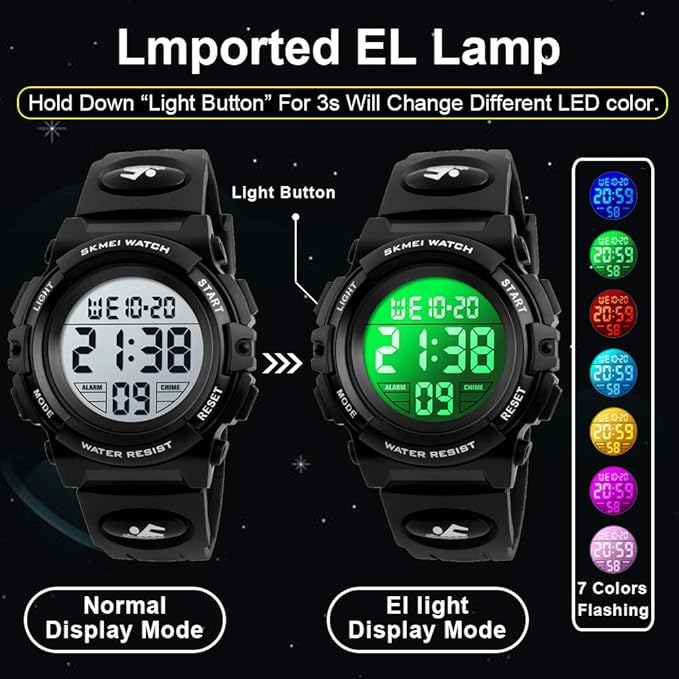 [Australia] - Kids Watch,Boys Watch for 3-12 Year Old Boys,Digital Sport Outdoor Multifunctional Chronograph LED 50 M Waterproof Alarm Calendar Analog Watch for Children with Silicone Band 01-Black 