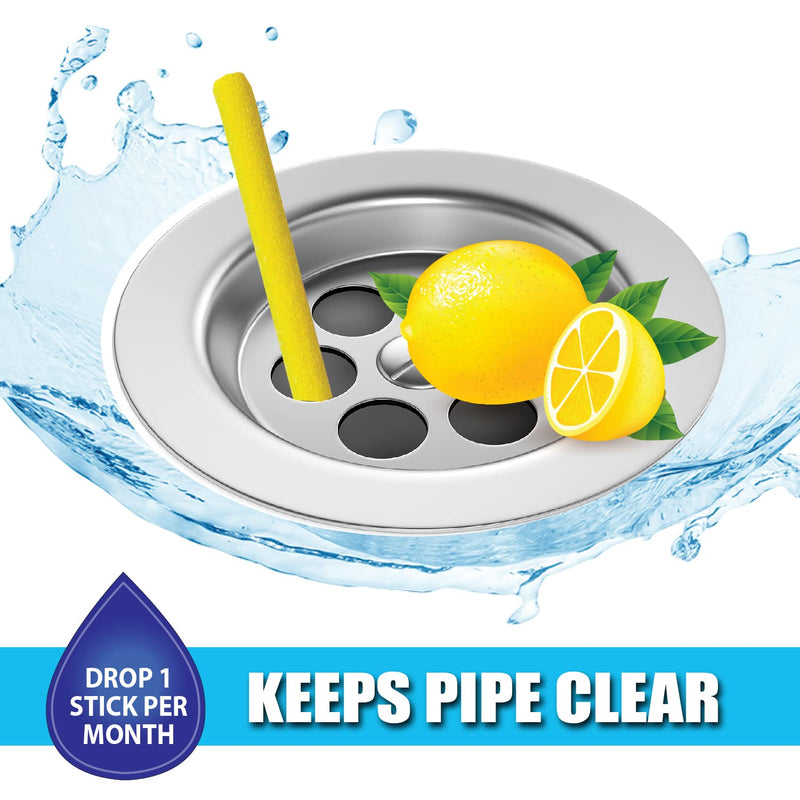 [Australia] - SANI 360° Sani Sticks Drain Cleaner and Deodorizer, Enzyme Pipe Cleaners, Eliminate Odors, Prevent Clogged Drains, Safe for Sinks, Bathtub Drains, Septic Tanks, 24 Count, Lemon Scent 