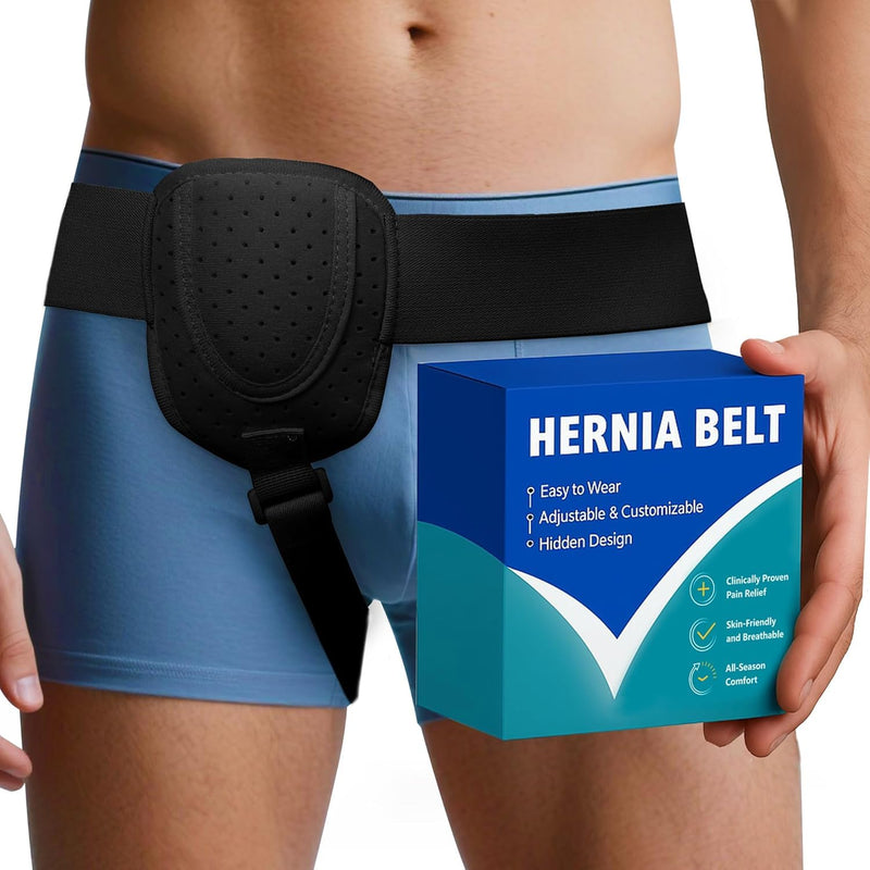 [Australia] - Hernia Belts for Men Inguinal, Hernia Belt for Women, Inguinal Hernia Support for Left or Right Side, Comfortable Adjustable Waist Strap with Removable Compression Pads, Black 