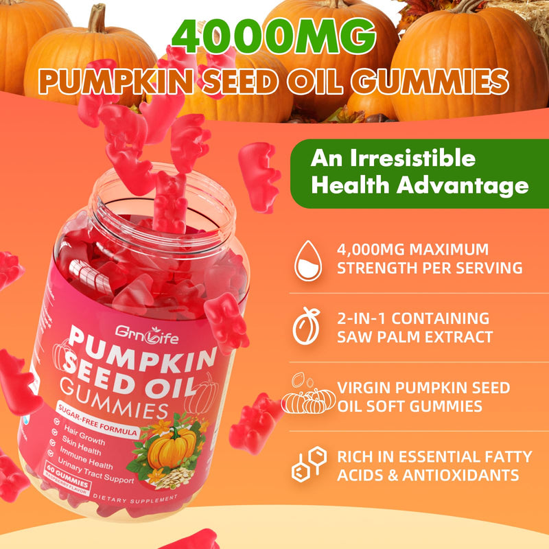 [Australia] - Pumpkin Seed Oil Gummies with Saw Palmetto, Organic Pumpkin Seed Oil Supplement for Hair Growth & Skin Health, High Pure Extract for Women Men, Raspberry Flavor, 60 Count 