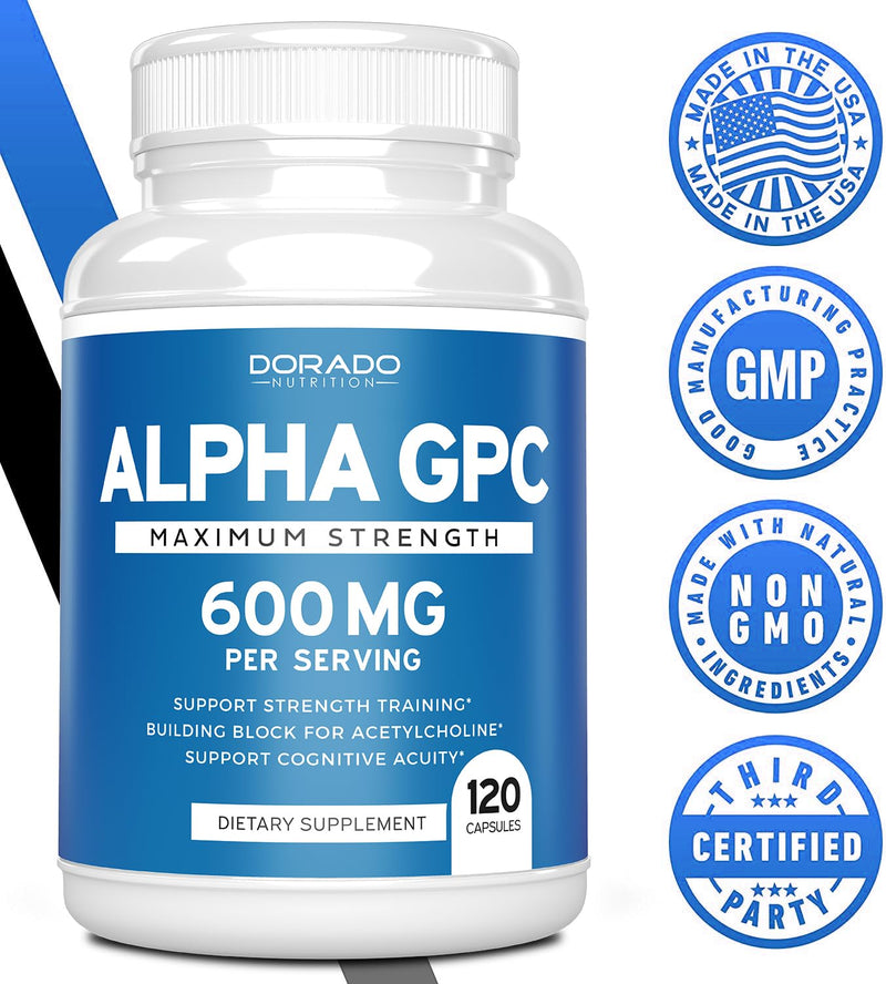 [Australia] - Alpha GPC 600mg Per Serving - (120 Vegan Capsules) - Choline Brain Supplement for Acetylcholine Advanced Memory Formula, Focus and Brain Support Supplement - USA Made - Non GMO, Vegan - (120 Count) 