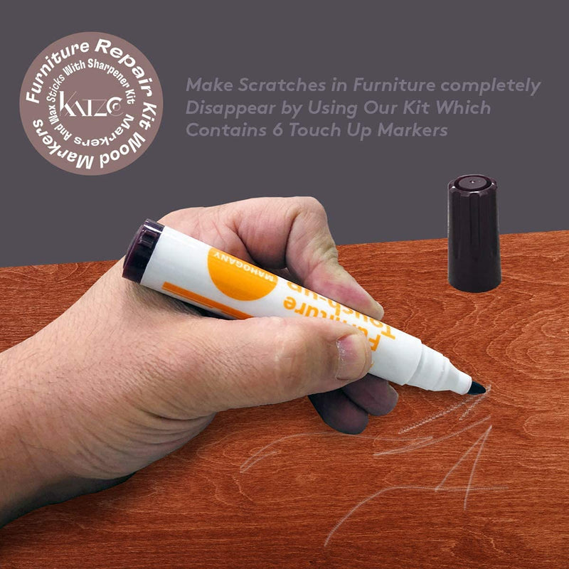 [Australia] - Katzco Furniture Repair Kit Wood Markers - Set of 13 - Markers and Wax Sticks with Sharpener - for Stains, Scratches, Floors, Tables, Desks, Carpenters, Bedposts, Touch-Ups, Cover-Ups, Molding Repair 