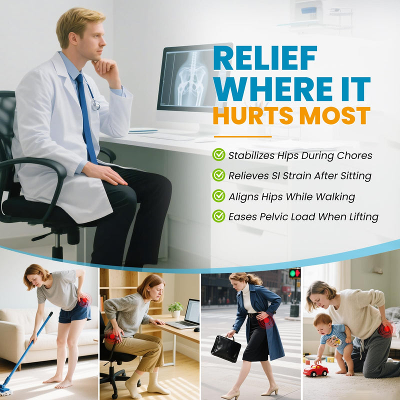 Sacroiliac Belt for Women & Men – Adjustable Hip Brace & SI Joint Belt with Removable 3D Pads, Back & Pelvic Support for Sciatica and Lower Back Pain Relief(Black)