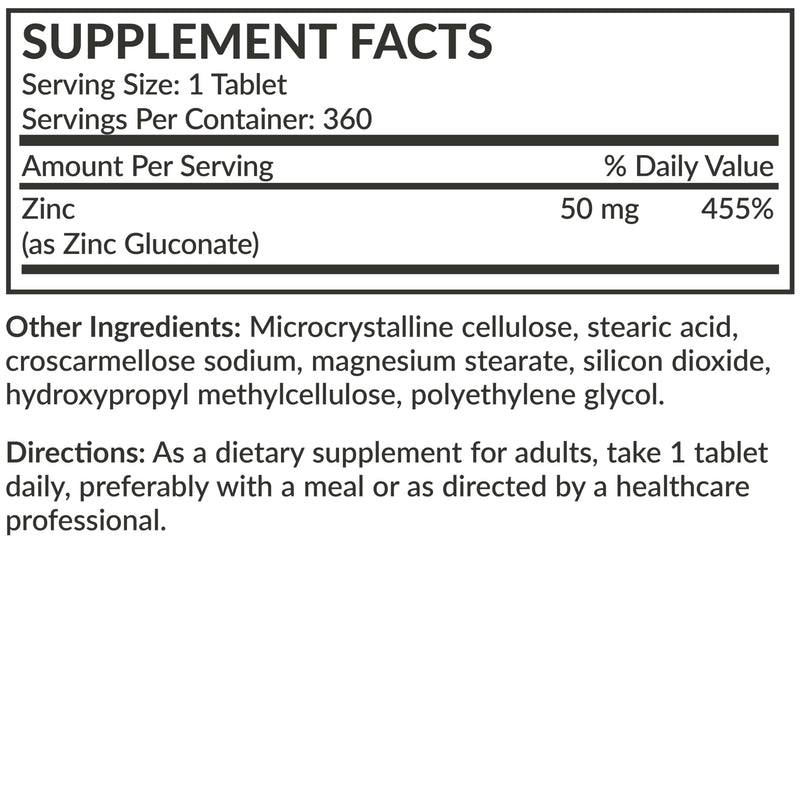 [Australia] - Futurebiotics Zinc 50 MG High Potency, 1 Year Supply - Non-GMO 360 Vegetarian Tablets 