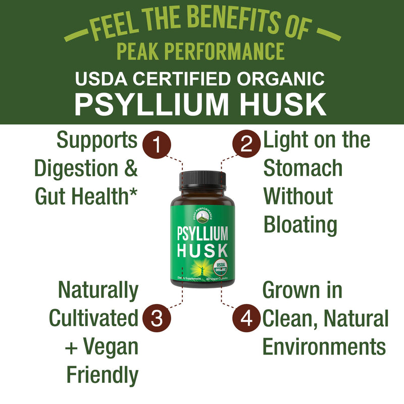 [Australia] - USDA Organic Psyllium Husk Vegan Capsules Made with Organic Psyllium Husk Seed. Fiber Supplement for Gut. Digestive Prebiotics. Pills for Digestion, Roughage Without Bloating. Tablets 