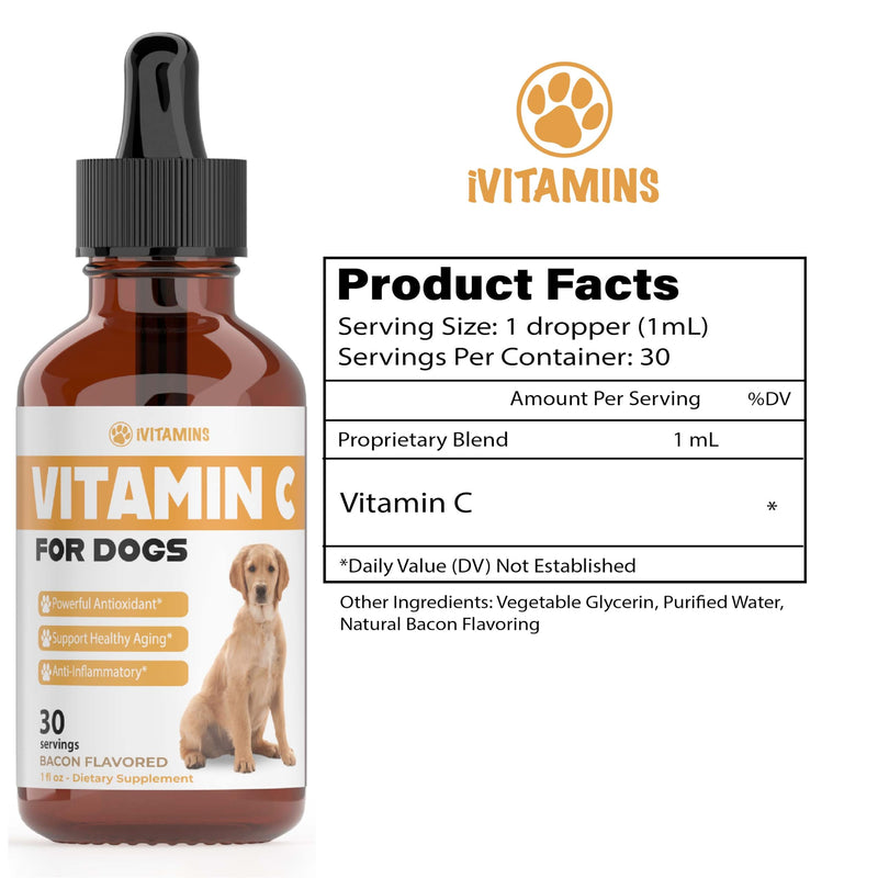 Vitamin C for Dogs | Helps with Improving Immune Health | Vitamin C for Dogs Liquid | Dog Immune Support | Dog Immune and Allergy Supplement | Dog Immune Booster | 1 oz Bacon Flavor - PawsPlanet Australia