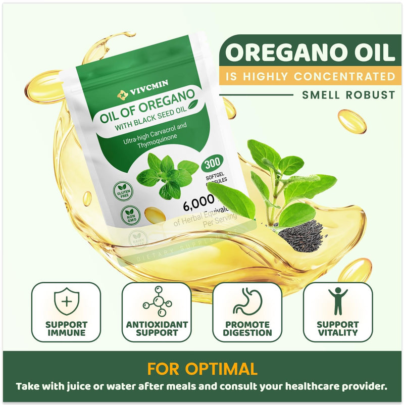 [Australia] - Oil of Oregano Capsules - Oregano Oil with Black Seed Oil, Contain Carvacrol & Thymoquinone, Digestive and Antioxidant Support, Smells Robust - Spicy and Subtly Bitter, 300 Softgels - 150 Days Supply 