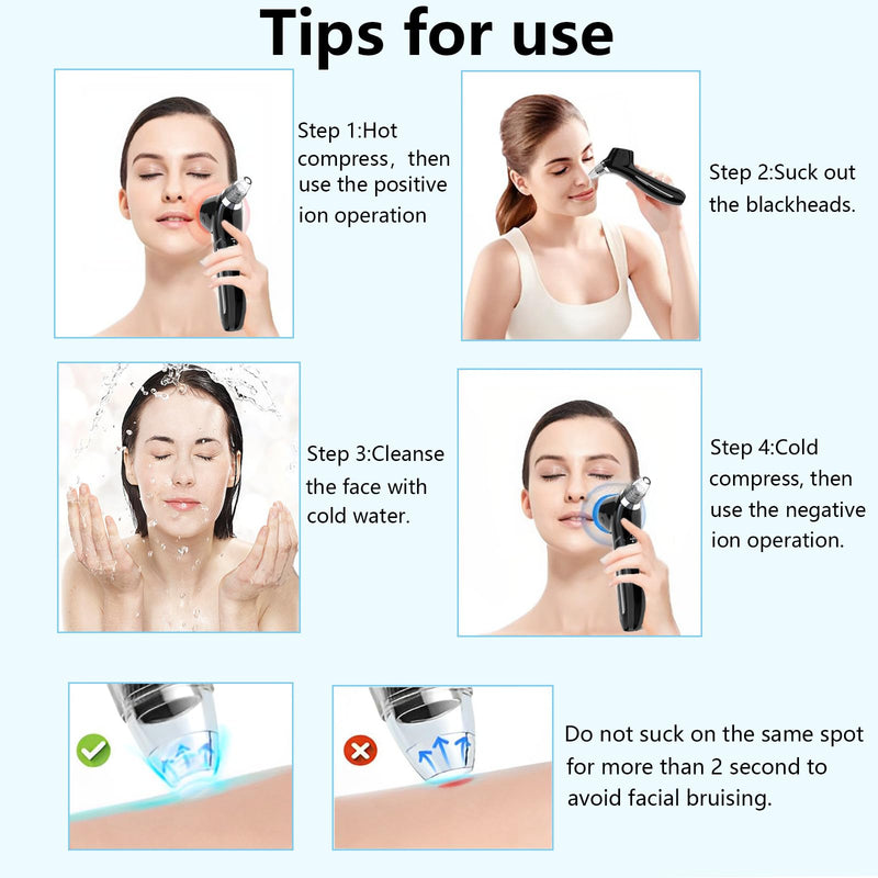 Blackhead Remover Vacuum Face Suction Pore Cleaner with Hot&Cold Compress Positive&Negative Ion Massage Nose Whitehead Remover Pimple Sucker with 5 Probes Pore Extractor Tool… (Black) Black
