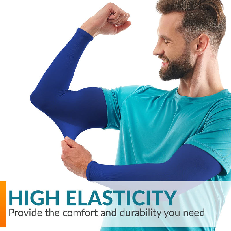 [Australia] - KEMFORD Arm Sleeves for Men and Women – 8 mmHg Light Compression – 1 Pair – Sun Protection – Cooling UPF 50 Compression – Basketball Running Large 1 Pair: Blue 