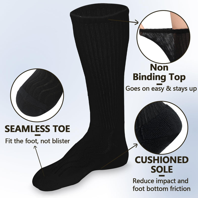 [Australia] - +MD 4 & 6 Pairs Bamboo Diabetic Crew Socks, Non-Binding Loose Fit for Women & Men, Soft Cushioned Sole Moisture Wicking 10-13 6 Pairs Black Cushion 