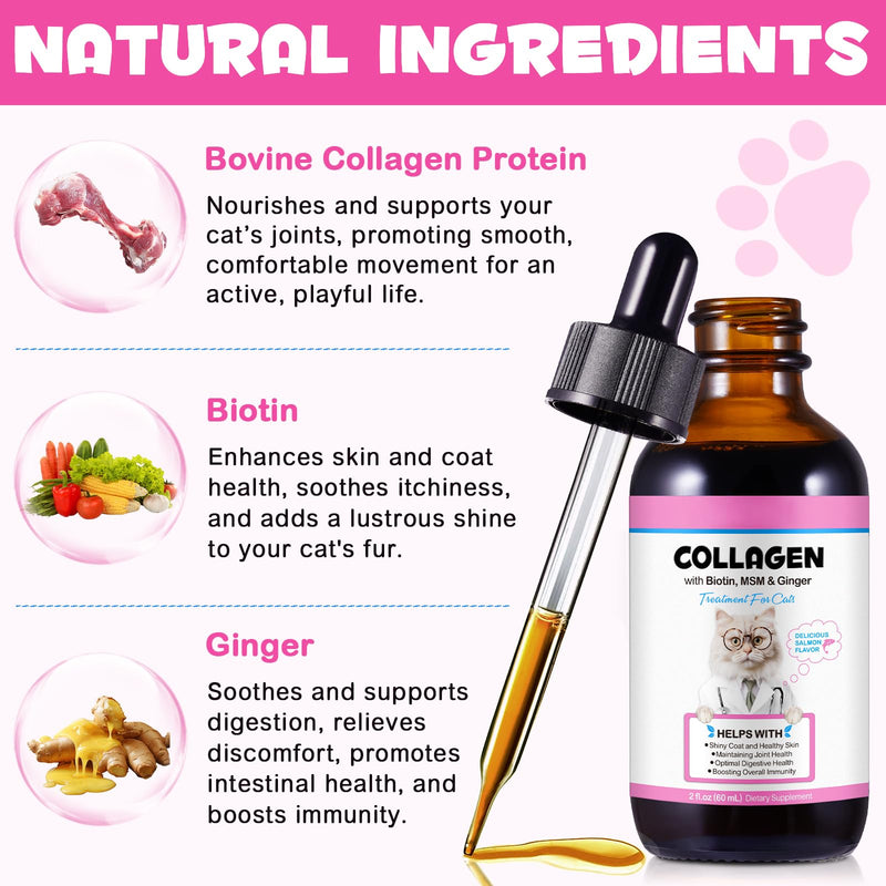 Liquid Collagen for Cats,Collagen for Cats,Cat Collagen Skin and Coat Supplement,Daily Collagens Drops Supports,Support Digestive Health, Cat Collagens Drops with Biotin 60ml