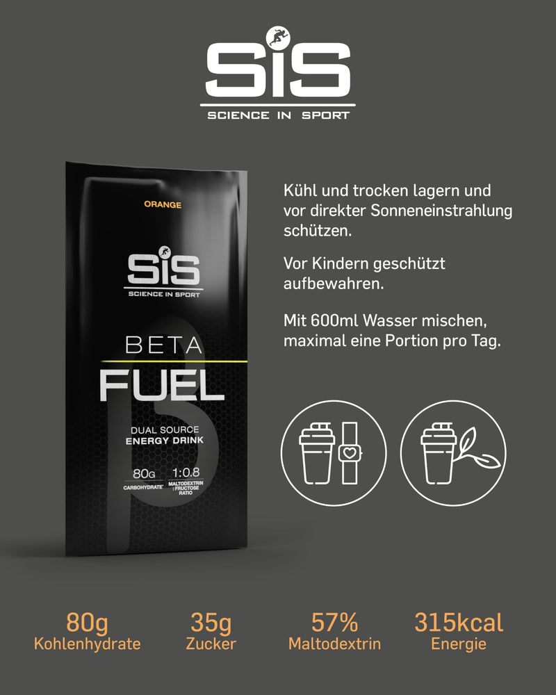 [Australia] - Science in Sport BETA Fuel 80 Energy Drink Powder 15 x 82g Orange - Isotonic drink powder with 80g carbohydrates, ideal energy supplier for endurance athletes 