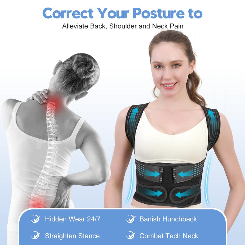 [Australia] - Posture Corrector for Women and Men with Bionic System, Upgraded Back Brace, Adjustable Full Back Support, Shoulder Straightener, Neck, Upper and Lower Back Pain Relief L-Black-5 