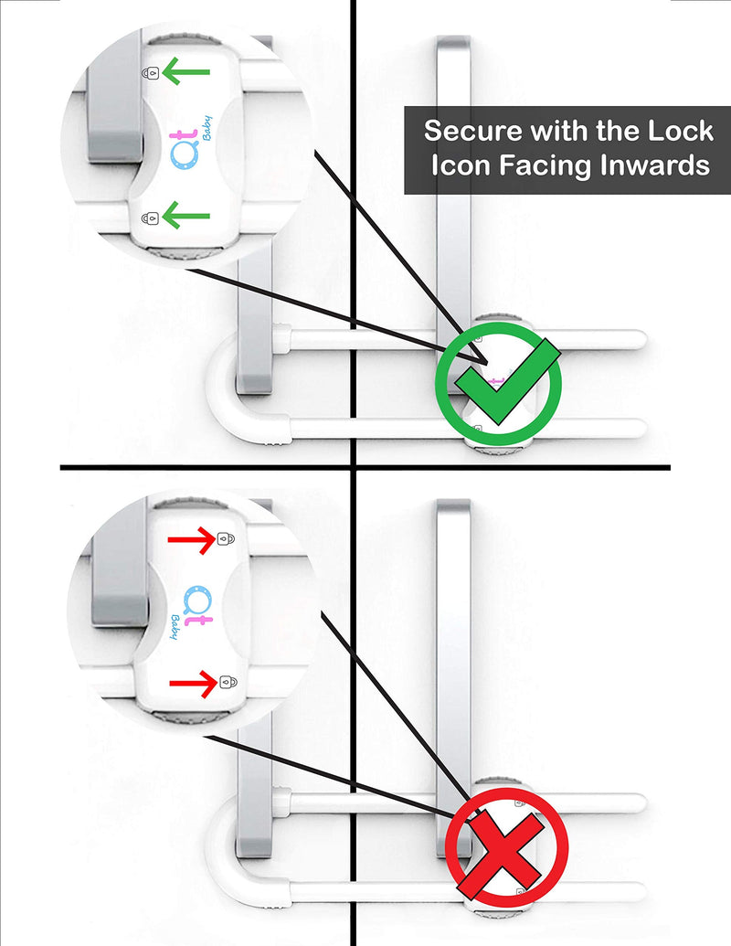 [Australia] - Baby Proofing Cabinet Locks | Adjustable U Shaped Baby Safety Latches for Drawers, Fridge, Closet |Modern Baby Proofing Cabinet Lock with Extra Secure Lock Buttons (Pack of 2, White) Pack of 2 