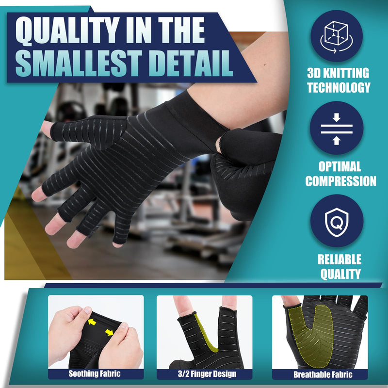 [Australia] - DRNAIETY Copper Arthritis Compression Gloves for Women and Men, for Arthritis Hand Pain, Anti-Slip, Fingerless Medium 
