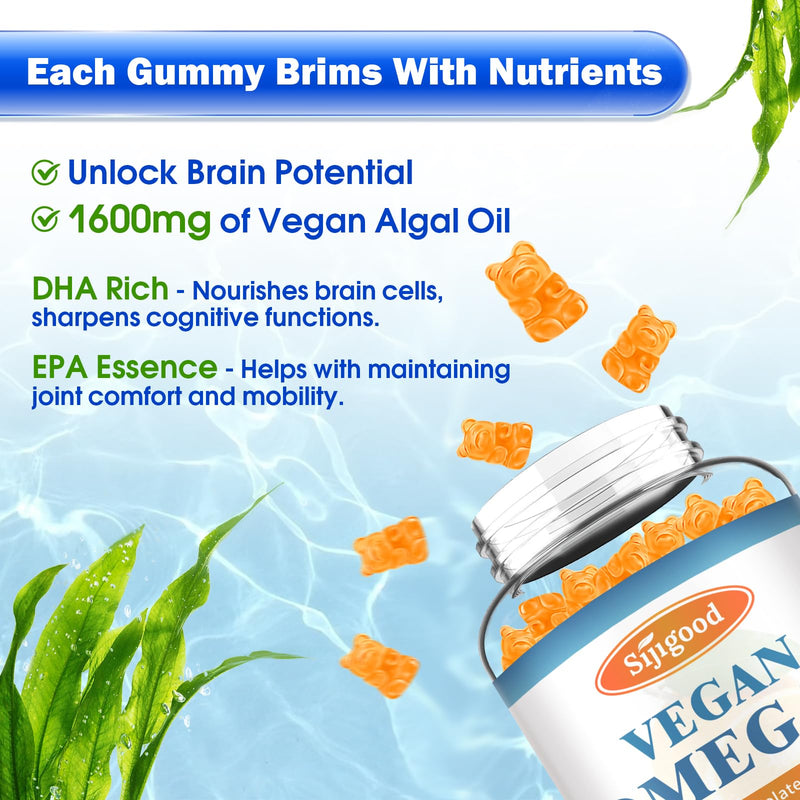 Algae Omega 3 Gummies for Women, Men & Kids, Fish Oil Alternative 60 Count | Boost Brain, He♡rt, Eye & Immune Function, With Plant Based 460 MG DHA & 230 MG EPA, No Fishy Taste, Sugar Free Orange 60 Count (Pack of 1)