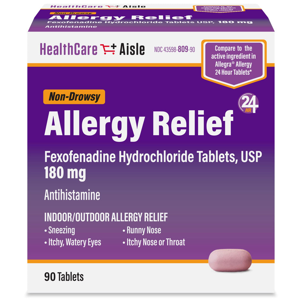 HealthCareAisle Allergy Relief - Fexofenadine Hydrochloride Tablets USP, 180 mg – 90 Tablets – Allergy Medication, Non-Drowsy 24-Hour Allergy Relief 90 Count (Pack of 1) 180mg