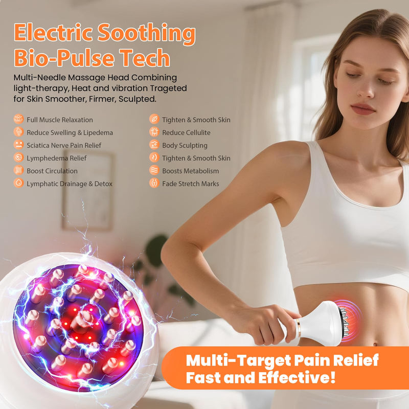 GDQ Lymphatic Drainage Massager, 9-Level Cellulite Massage Tool 21 Massage Nodes, Red Light, Heat & Vibration, Advanced Level Control, for Belly, Arms, Thighs & Full-Body Care