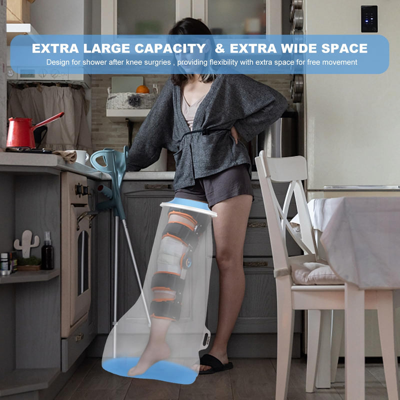 [Australia] - YUNCHI Upgraded Extra Wide Full Leg Cast Cover for Shower after Knee Surgeries with Non-Slip Bottom for Leg Wounds, Bandage, Large Cast, Knee Immobilizer/Brace, Walking Boots, Reusable NEW-Extra Wide-Full Leg 