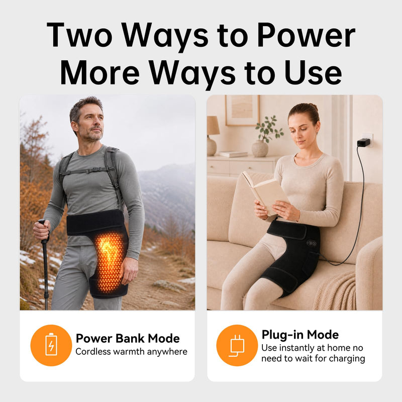 Cordless Heated Massage for Hip,Sciatica Pain Relief,5000mAh Power Bank,Hip Support Brace,Relief Waist Pain,Lower Back,Thigh,Buttock Electric Heating Pad,3-Level Heat Therapy, Holiday Gifts Hip Heating pad