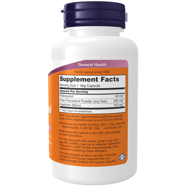 [Australia] - NOW Foods Supplements, Policosanol 40mg with Pine Plant Sterols and Hawthorn, Extra Strength, 90 Veg Capsules 