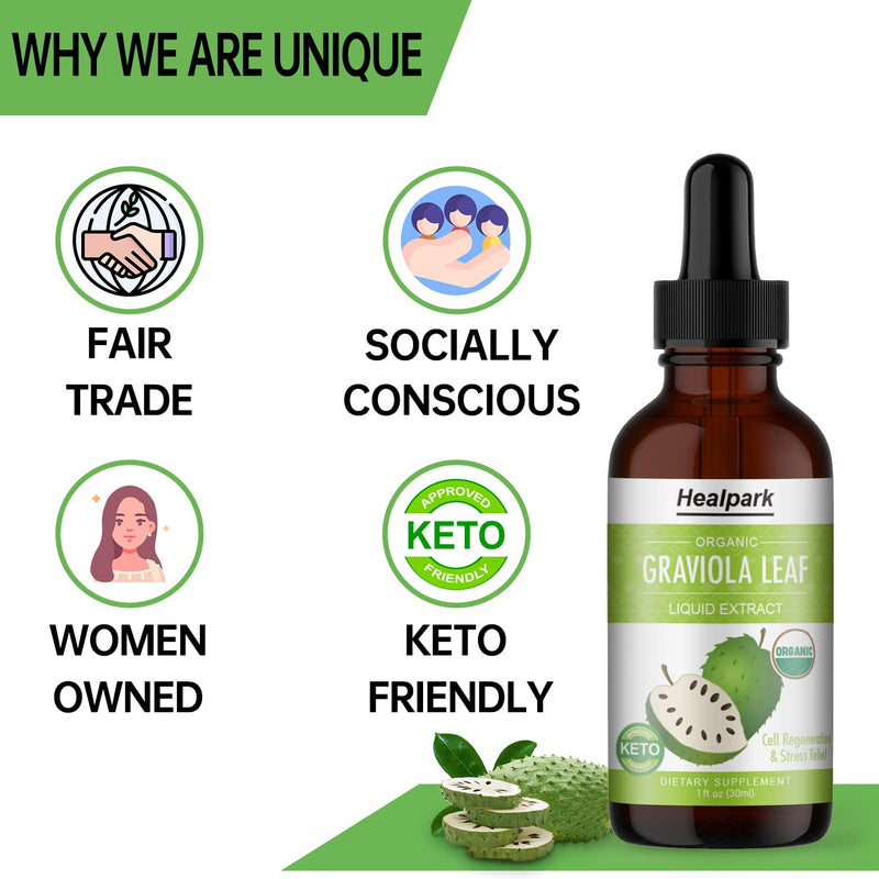 [Australia] - Healpark Graviola Leaf Extract, Organic Soursop Guanabana Leaves Liquid, 98% Absorption-1 Fl Oz 30ML 