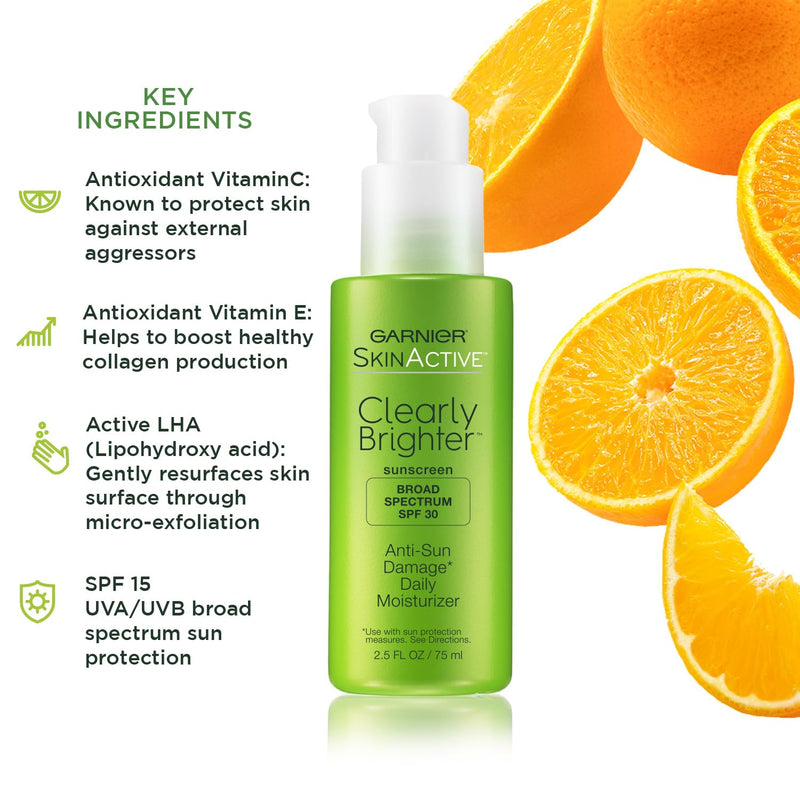 Garnier SkinActive Clearly Brighter SPF 30 Face Moisturizer with Vitamin C, 2.5 Fl Oz (75mL), 1 Count (Packaging May Vary) 2.5 Fl Oz (Pack of 1)