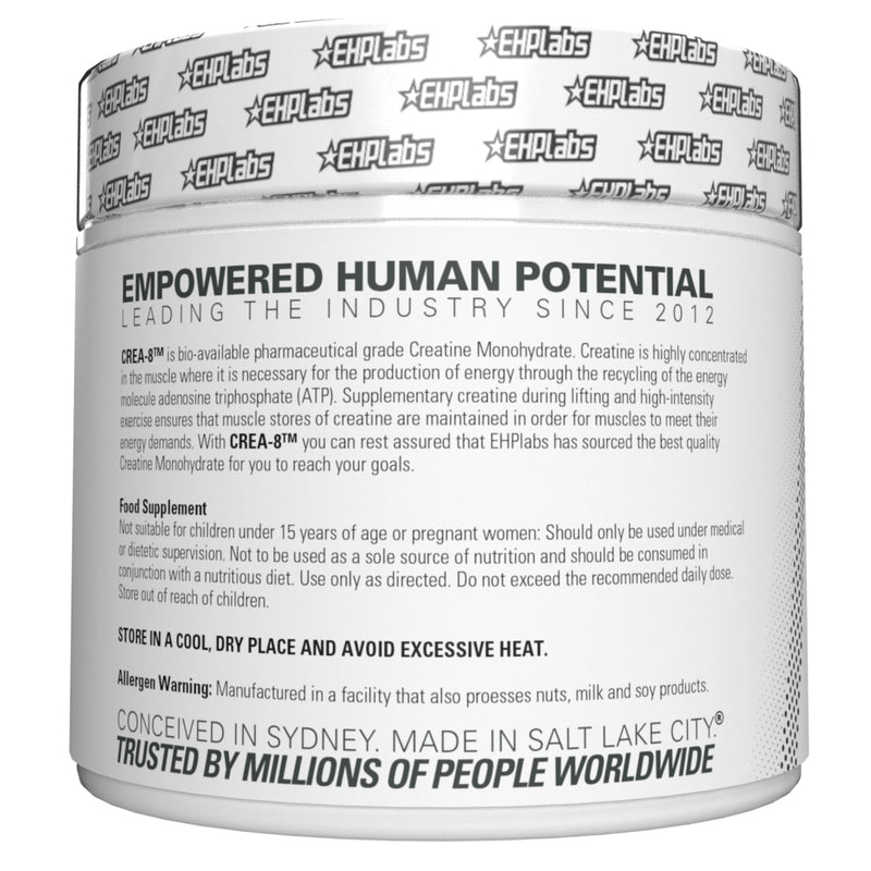 EHP Labs CREA-8 Micronized Creatine Monohydrate Powder - Unflavored Creatine Powder for Muscle Growth, Increased Strength, Enhanced Energy Output and Improved Performance - 100 Servings (500g) Unflavoured 100 Serves