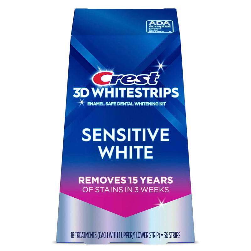Crest 3DWhitestrips Sensitive White At-Home Teeth Whitening Kit, 18 Treatments, Gently Removes 15 Years of Stains 18 Count (Pack of 1)