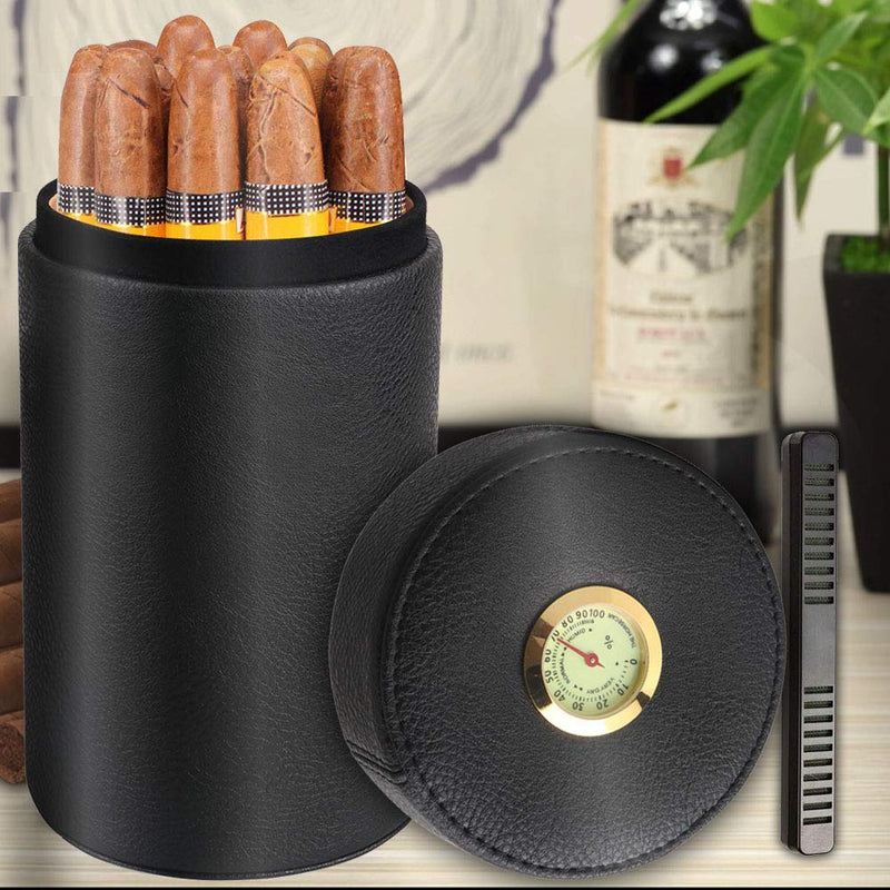 [Australia] - Scotte Cigar humidor case/jar,Leather Cedar Wood Cigar Canister Portable for 12-16 Cigar (Black) Black 