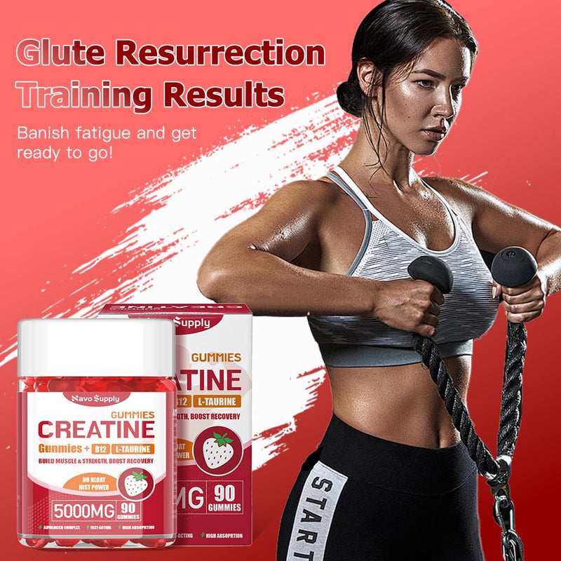 Creatine Monohydrate 5000mg Gummies - Sugar Free Muscle Support Supplement with Electrolytes & Vitamin D3 | Strawberry Flavour Chewable Creatine for Athletes & Fitness Flavor:strawberry 90 count (Pack of 1)