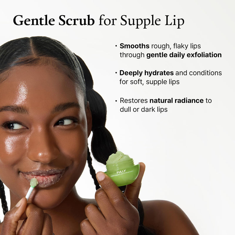 [Australia] - FULLY Green Tomato Smoothie Sugar Lip Scrub, Gentle Lip Exfoliator with Organic Sugar & Tomato Seed Oil for Smooth, Hydrated Lips, Vegan Daily Lip Polish for Dry, Flaky Lips, Korean Skincare, 0.42 oz 